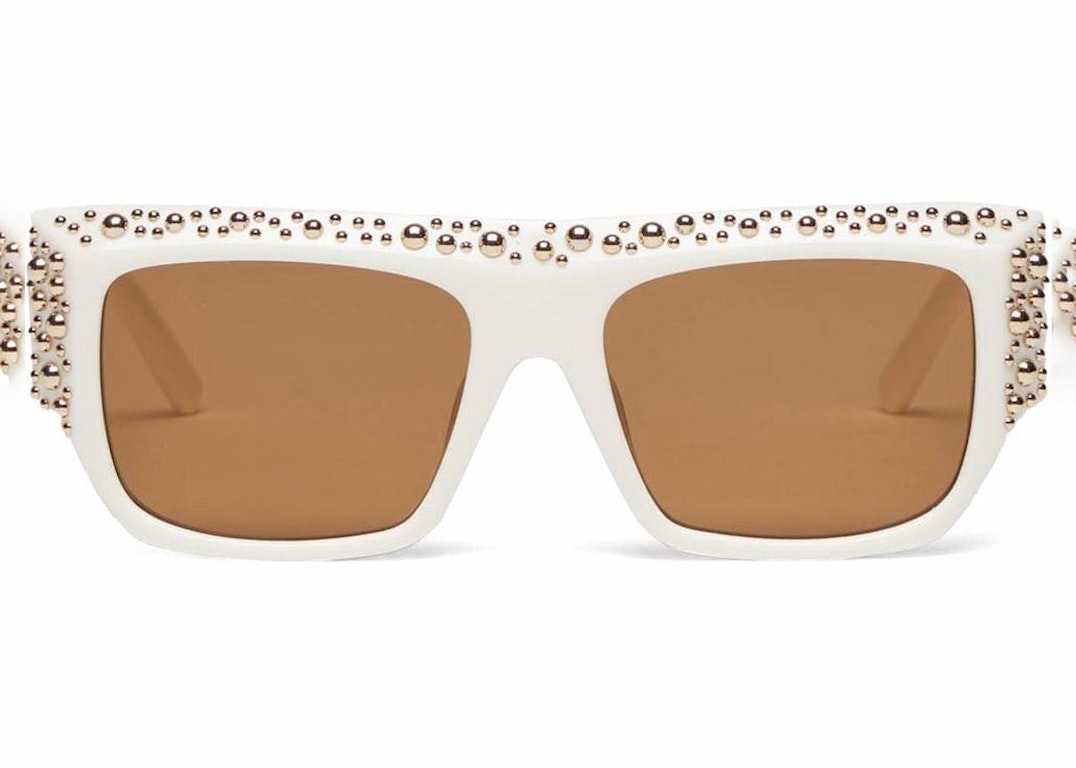 Pre-owned Palm Angels Casablanca Studded Square-frame Sunglasses White/caramel (peri008s22pla0010160)