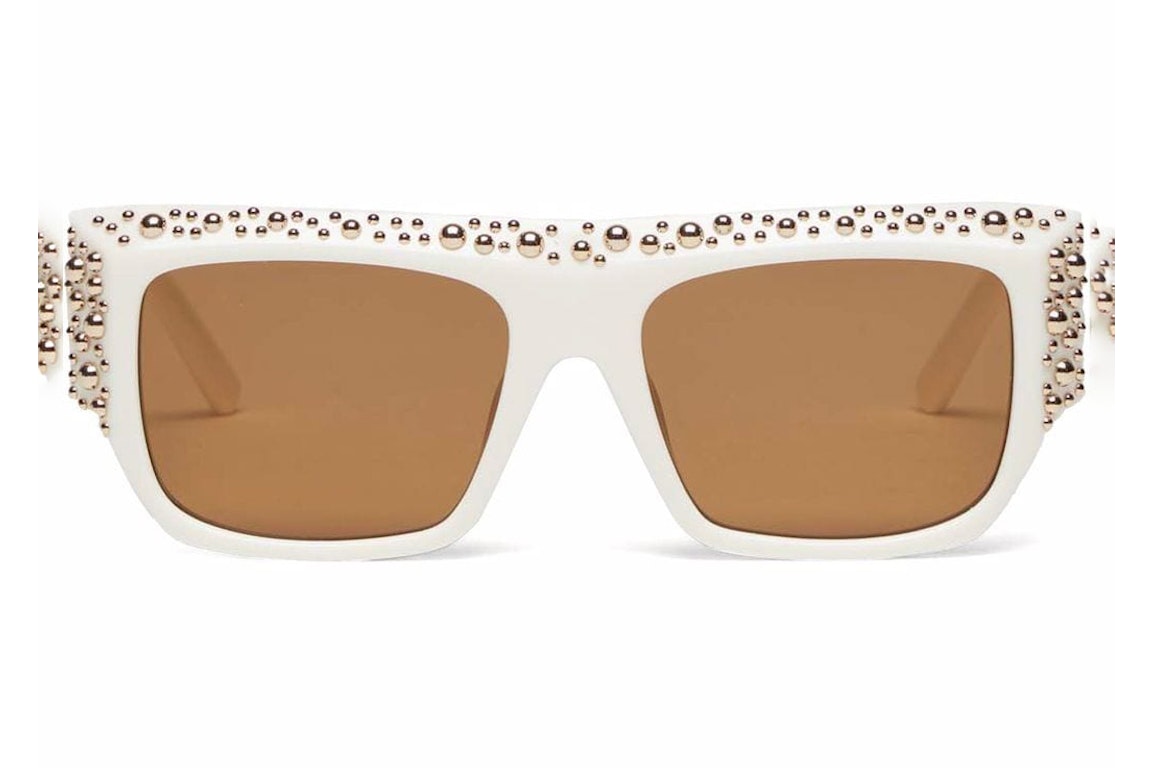 Pre-owned Palm Angels Casablanca Studded Square-frame Sunglasses White/caramel (peri008s22pla0010160)