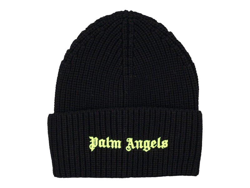 Berretto a costine con logo classico Palm Angels nero/verde