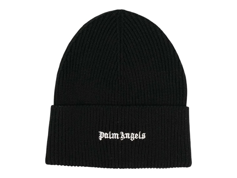 Berretto a costine con logo classico Palm Angels nero/bianco