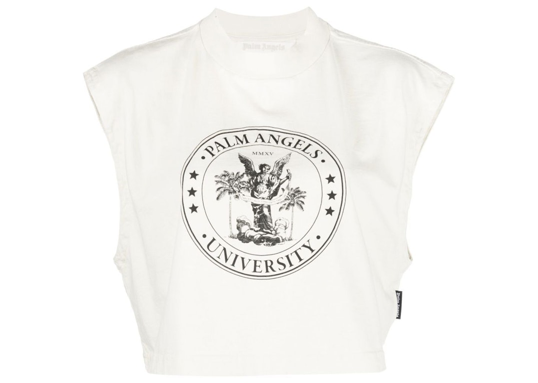 Pre-owned Palm Angels College Logo Print Muscle T-shirt Cream White