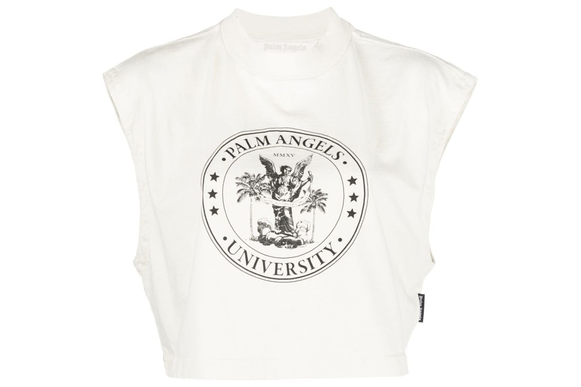 Pre-owned Palm Angels College Logo Print Muscle T-shirt Cream White