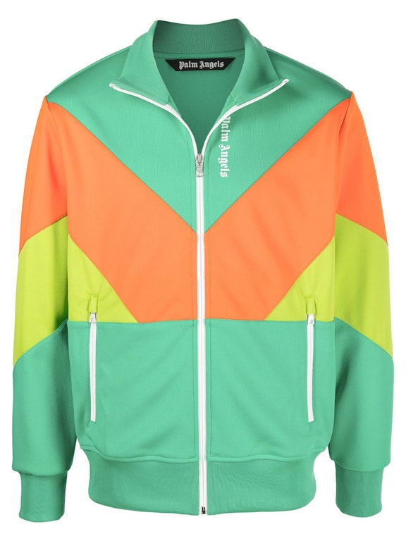 Pre-owned Palm Angels Colorblock Track Jacket Forest Green/orange/lime Green