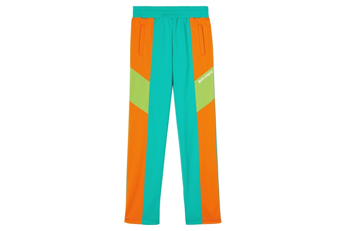 Pre-owned Palm Angels Colorblock Track Pants Forest Green/orange/lime Green