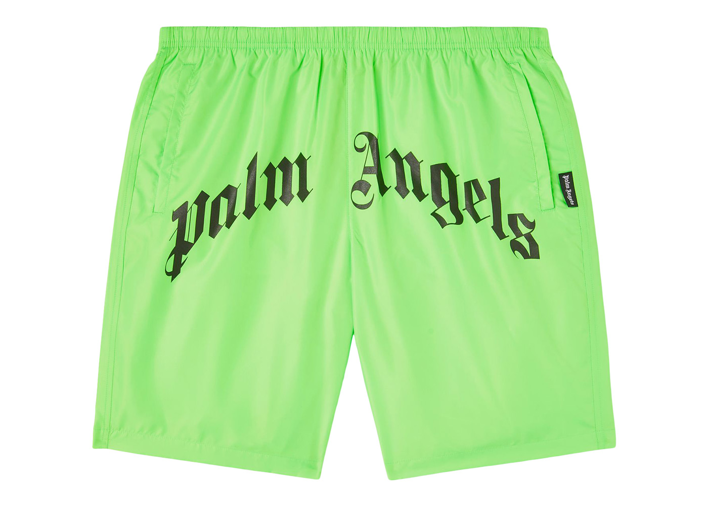Palm Angels Curved Logo Bold Swim Shorts Green Fluo/Black