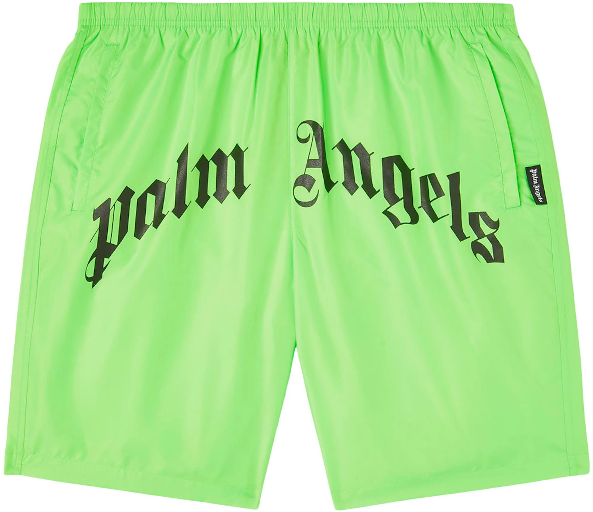 Uitsluiting Bot Sport Palm Angels Curved Logo Bold Swim Shorts Green Fluo/Black - SS23 - US