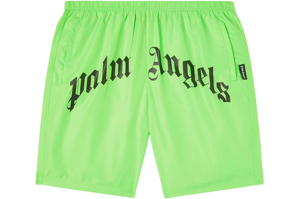 Palm Angels Curved Logo Bold Swim Shorts Green Fluo/Black Men's - SS23 - US
