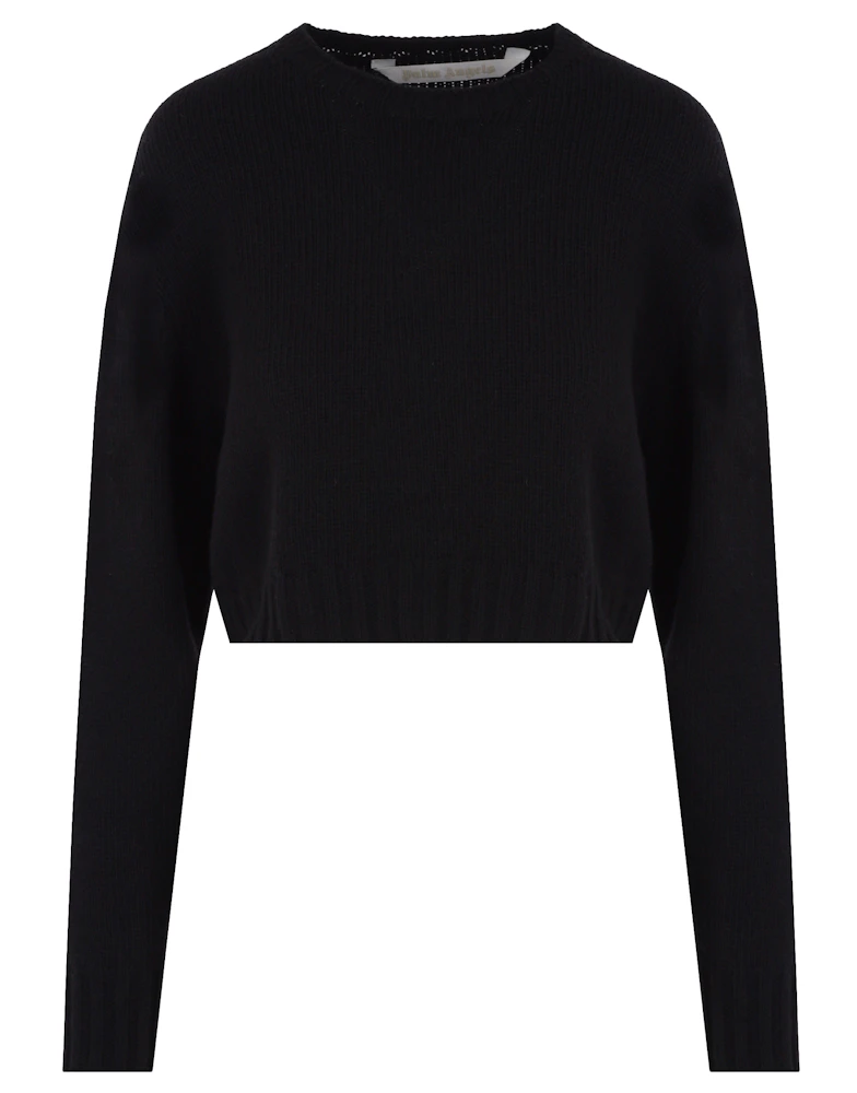 Palm Angels Curved Logo Intarsia Wool Cropped Sweater Black/White ...