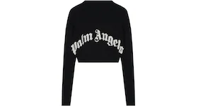 Palm Angels Curved Logo Intarsia Wool Cropped Sweater Black/White