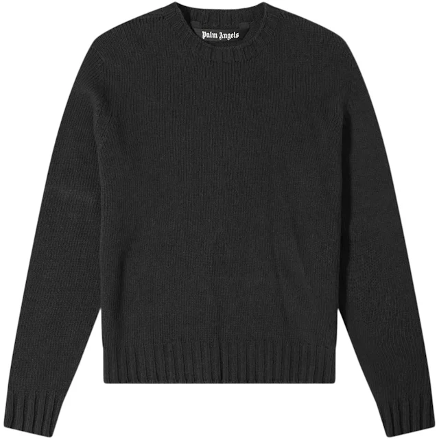 Palm Angels Curved Logo Knitted Crewneck Black/White Men's - SS22 - US