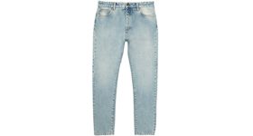 Palm Angels Curved Logo Print Straight Fit Jeans Light Blue/White