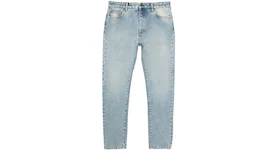 Palm Angels Curved Logo Print Straight Fit Jeans Light Blue/White