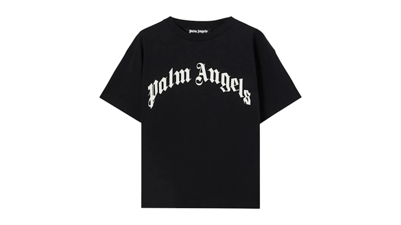 Men's Palm Angels Curved Logo Regular Tee Shirt in Black