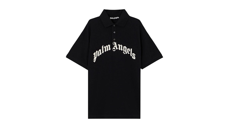 Men's Palm Angels Curved Logo Short Sleeve Polo Shirt in Black