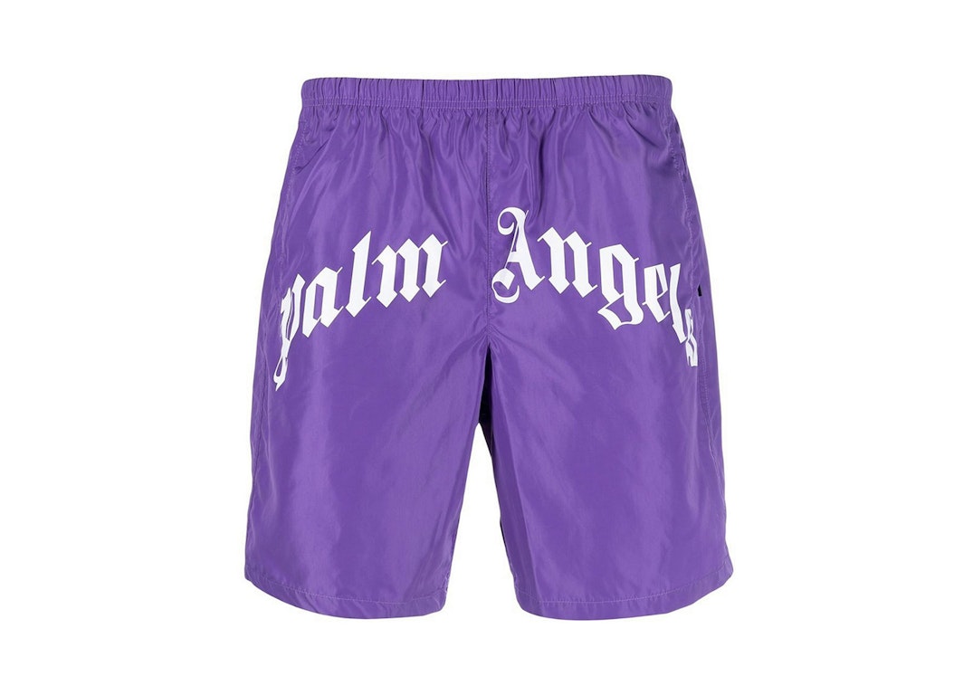 Pre-owned Palm Angels Curved Logo Swim Short Violet/white