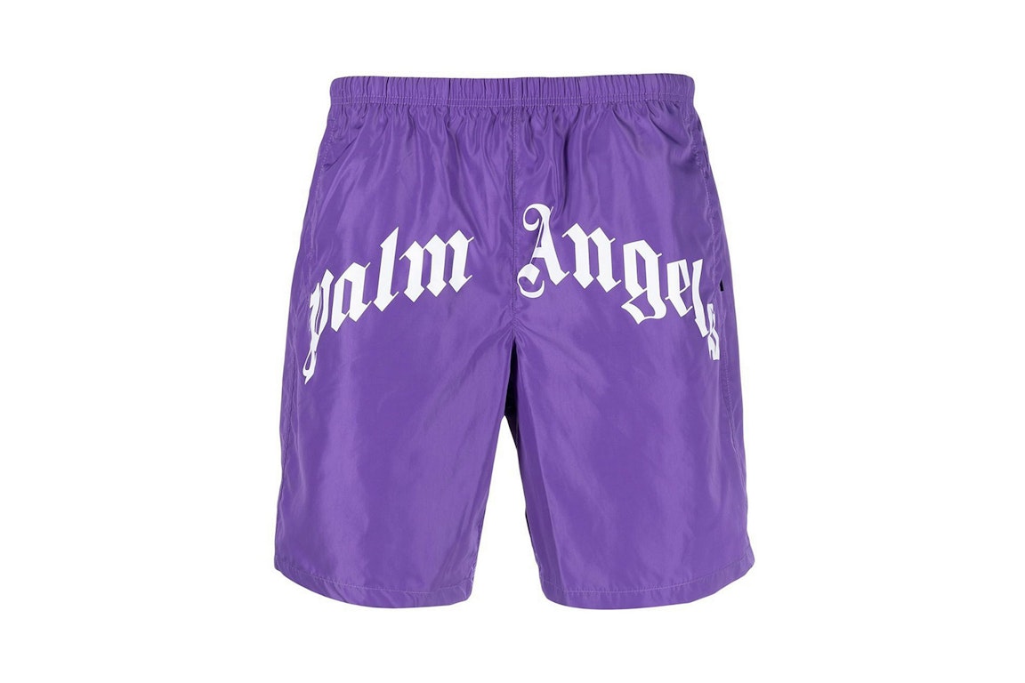 Pre-owned Palm Angels Curved Logo Swim Short Violet/white