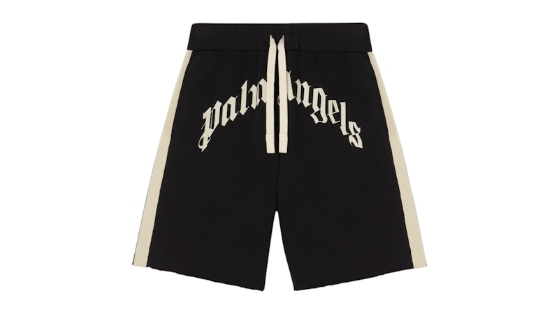 Men's Palm Angels Curved Logo Track Sweatshorts in Black
