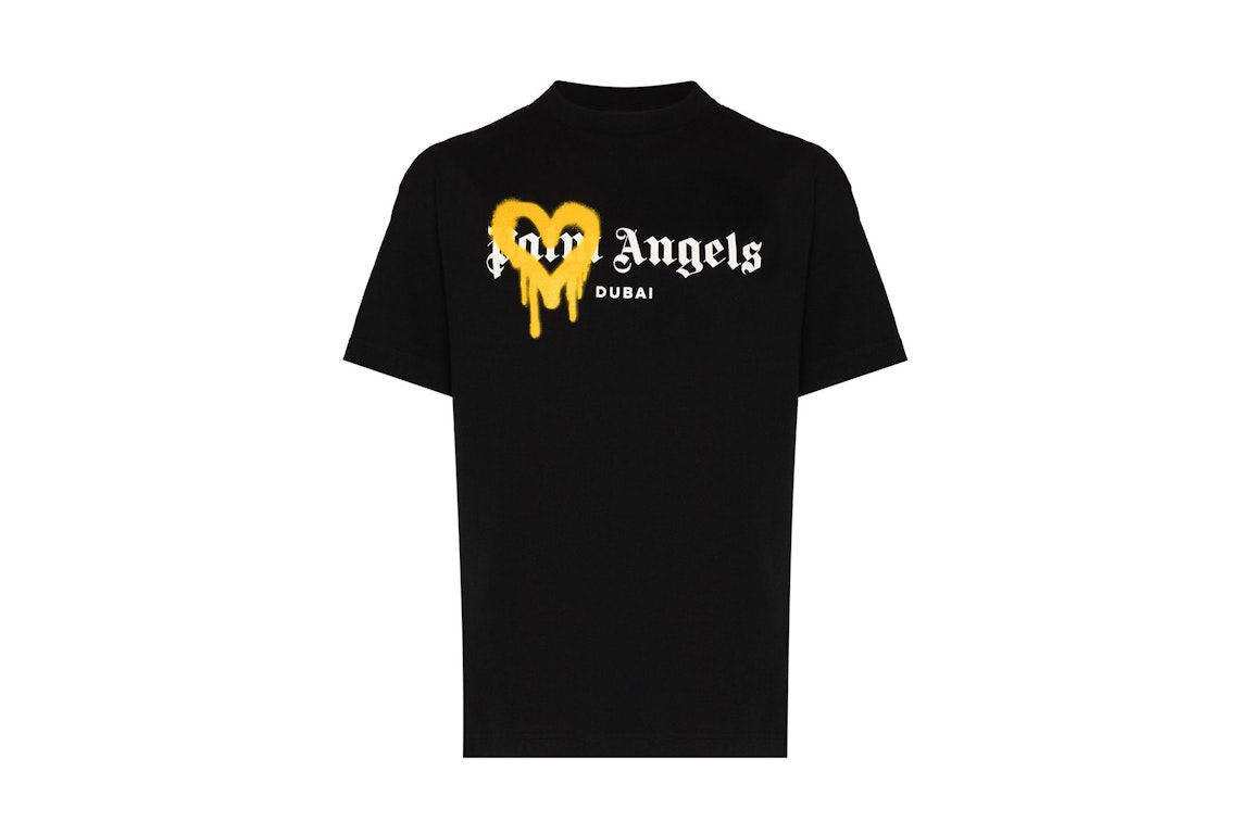 Pre-owned Palm Angels Dubai Heart Sprayed Logo T-shirt Black