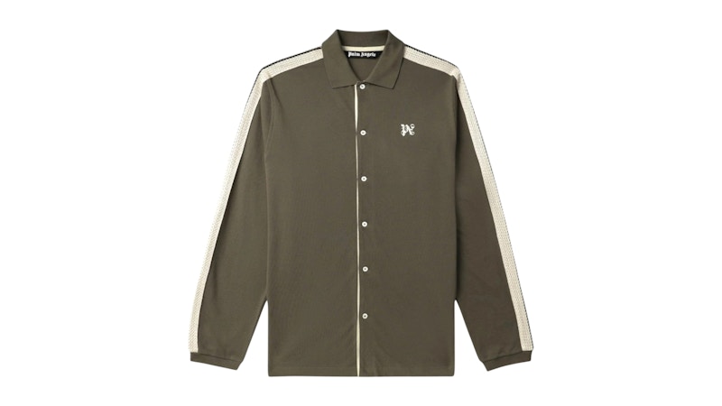 Men's Palm Angels Embroidered Cotton Shirt in Brown/Green/White