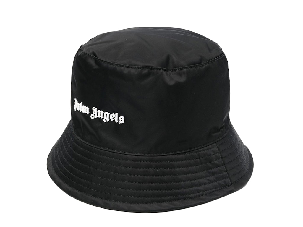 Pre-owned Palm Angels Embroidered Gothic Intarsia Logo Bucket Hat Black/white