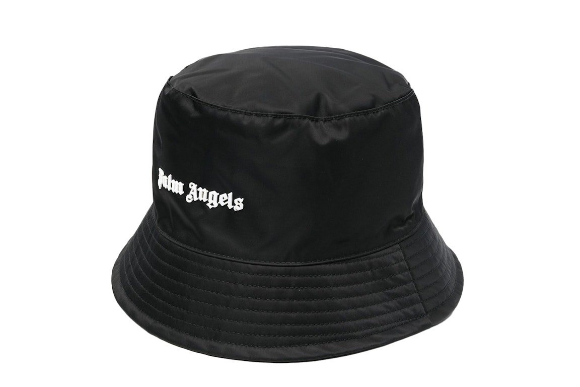 Pre-owned Palm Angels Embroidered Gothic Intarsia Logo Bucket Hat Black/white