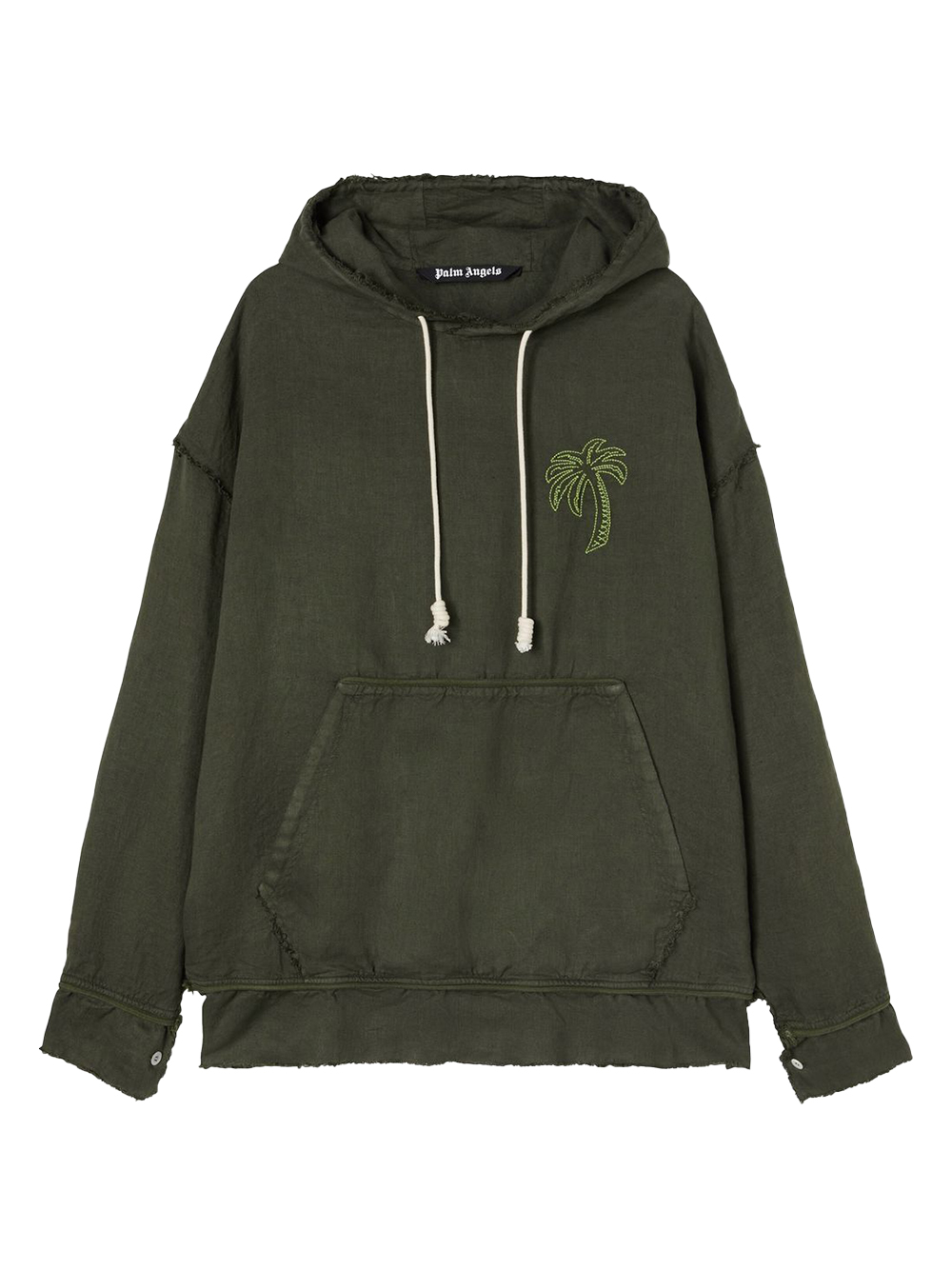 Palm Angels Embroidered Palm Tree Hoodie Military/Lime Green