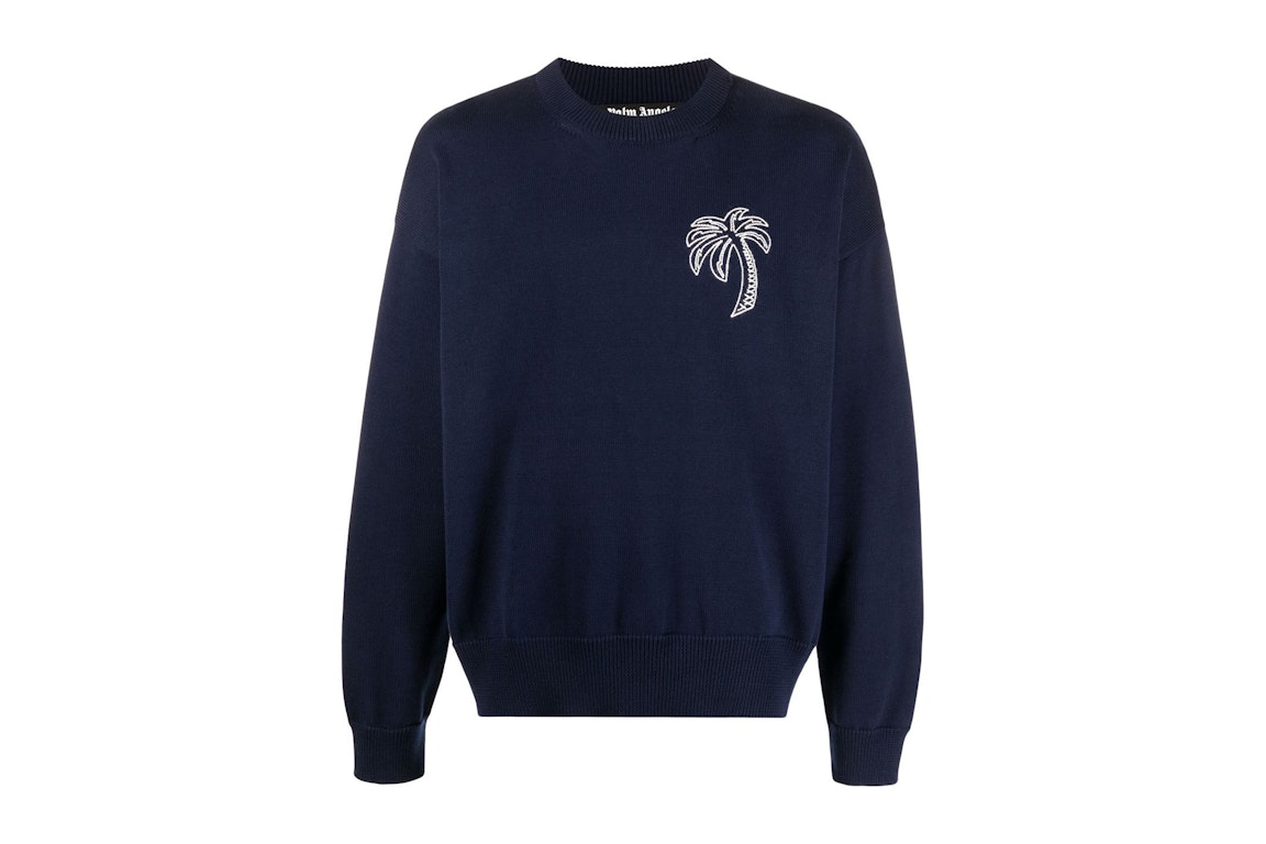 Pre-owned Palm Angels Embroidered Palm Tree Sweatshirt Navy/white