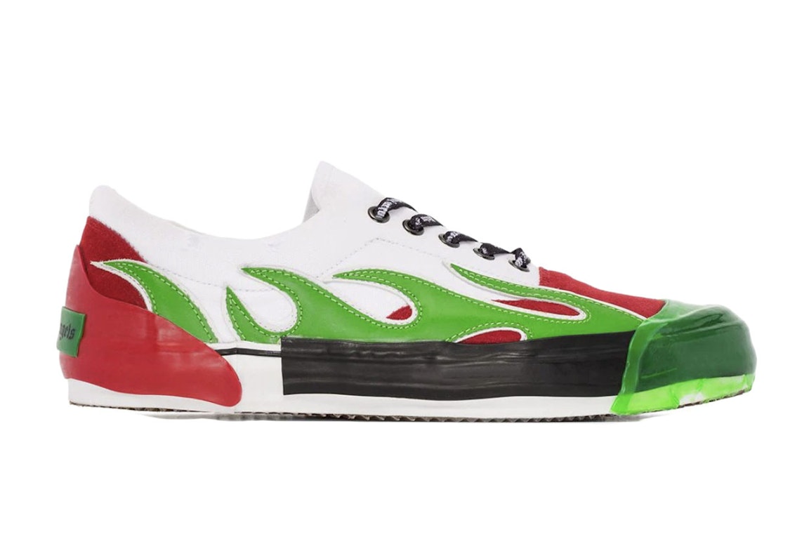 Pre-owned Palm Angels Flame Low Top Green Red In White/green/red