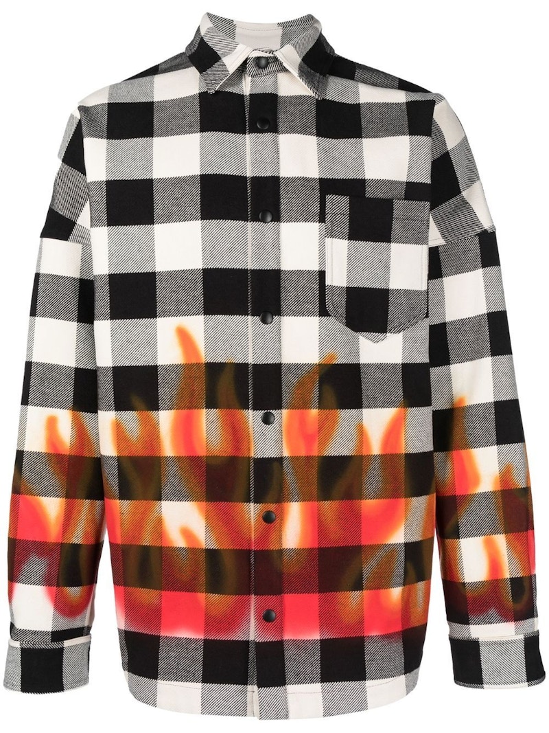 Palm Angels Flames Flannel Overshirt White/Black Men's - US