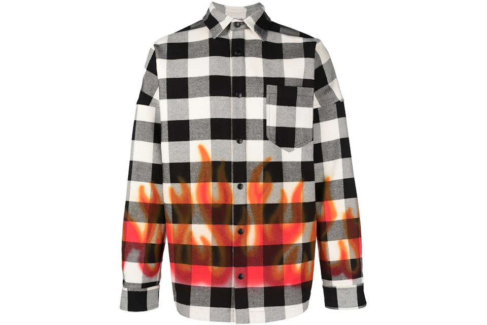 Palm Angels Flames Flannel Overshirt White/Black - FR