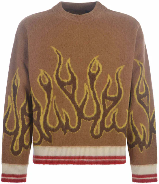 Palm Angels Flames Knitwear Brown/Beige Men's - GB