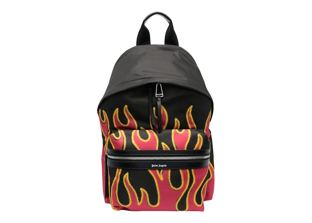 Pre-owned Palm Angels Flames Print Backpack Black/red/yellow