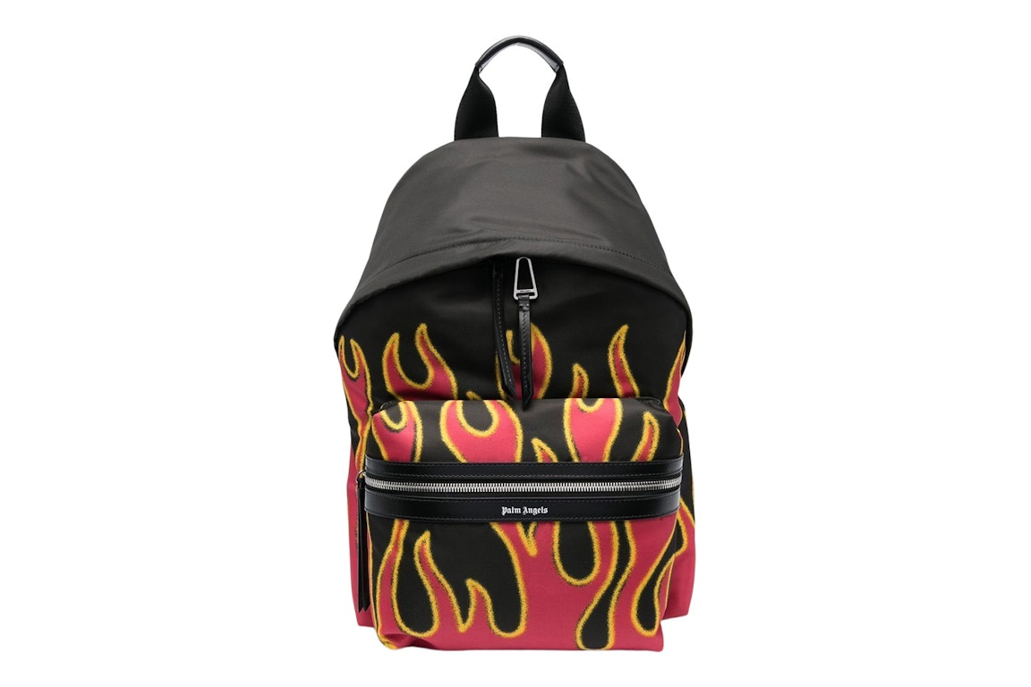 Pre-owned Palm Angels Flames Print Backpack Black/red/yellow