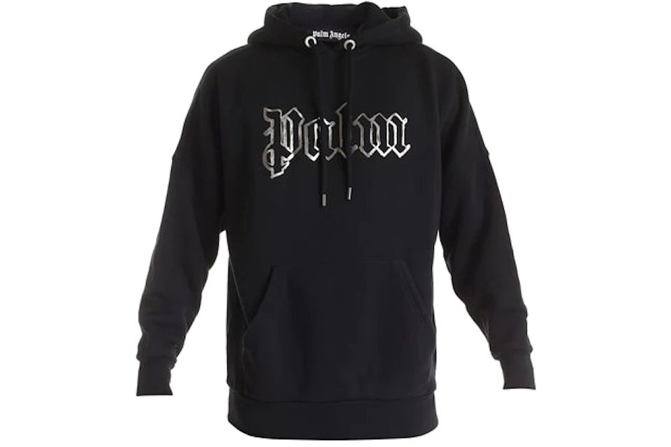 Palm Angels Front and Back Logo Popover GID Hoodie Black