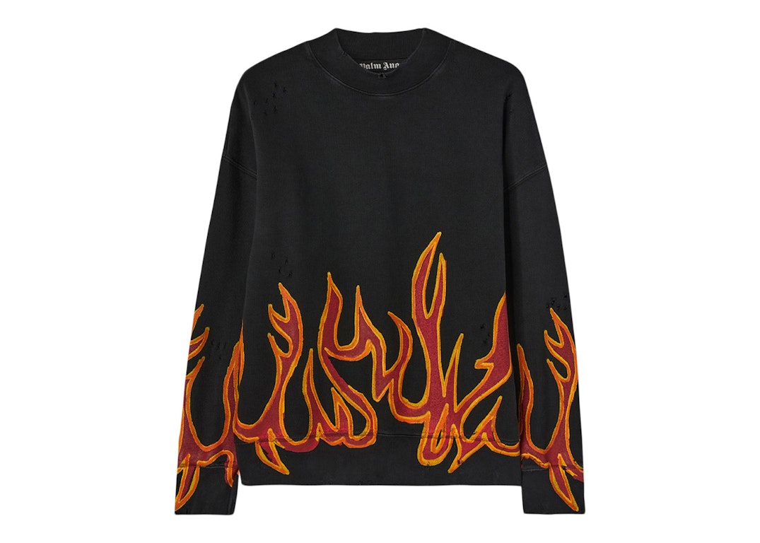 Pre-owned Palm Angels Garment Dye Graffiti Flames Sweatshirt Black/red