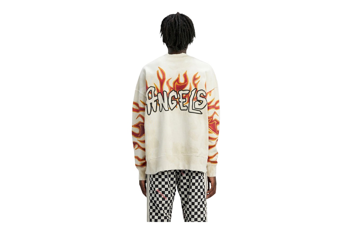 Pre-owned Palm Angels Garment Dye Palm Graffiti Flames Sweatshirt Off White/black
