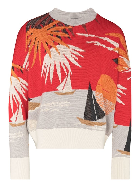 Pre-owned Palm Angels Hawaii Cropped Sweatshirt Red/multi