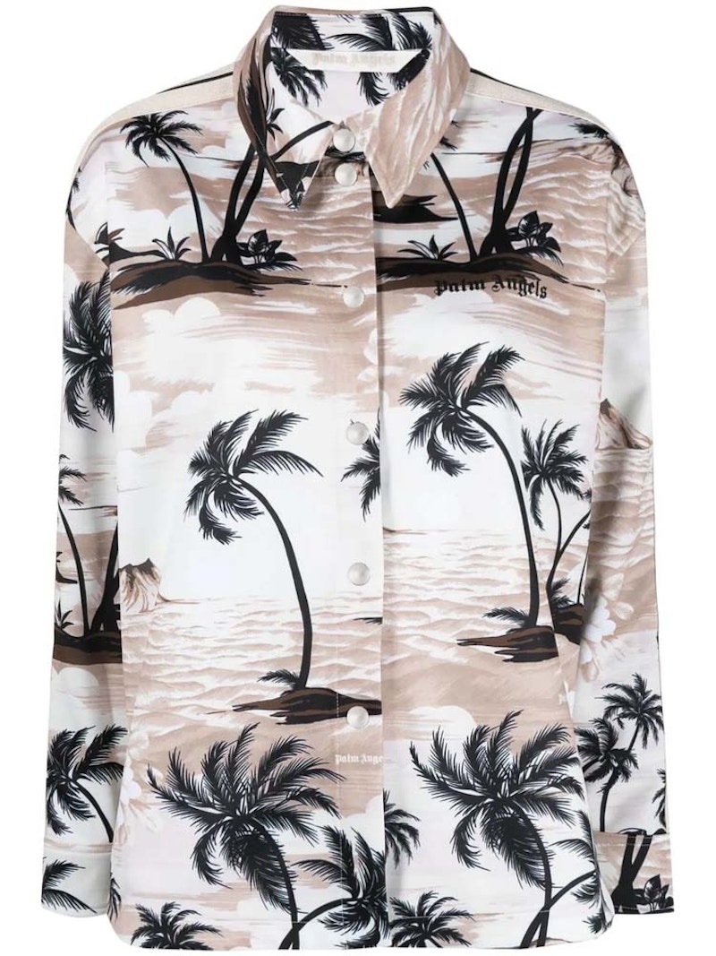 Pre-owned Palm Angels Women's Hawaiian Track Shirt In Beige/black