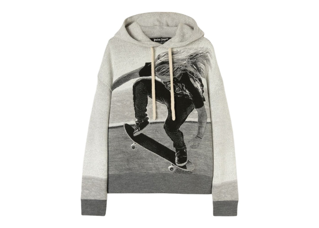 Pre-owned Palm Angels Jacquard Skater Hooded Sweater Melange Grey/black