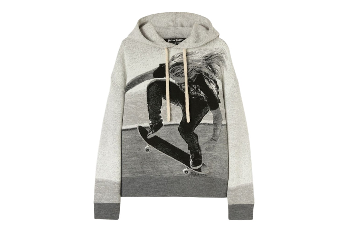 Pre-owned Palm Angels Jacquard Skater Hooded Sweater Melange Grey/black