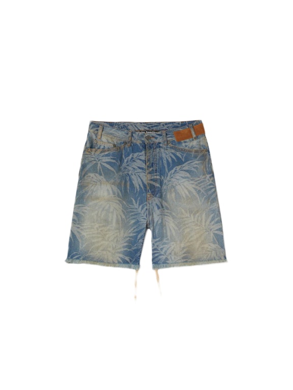 Pre-owned Palm Angels Jungle Denim Shorts Light Blue/off White