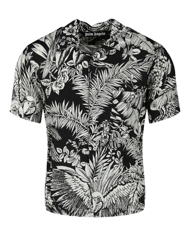 Pre-owned Palm Angels Women's Jungle Palms Bowling Shirt In Black/white