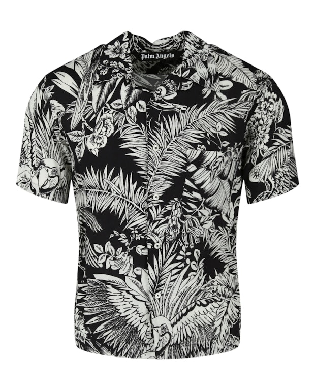 Pre-owned Palm Angels Jungle Palms Bowling Shirt Black/white