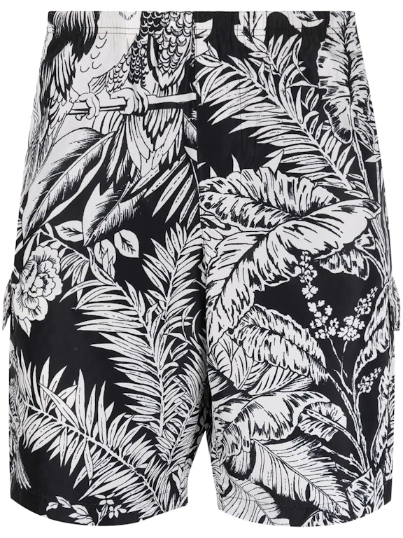 Pre-owned Palm Angels Jungle Parrots Swim Shorts Black/white