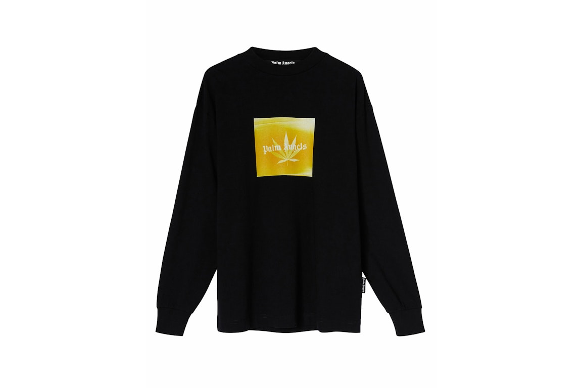 Pre-owned Palm Angels Leaf Print Logo Longsleeve T-shirt Black/yellow