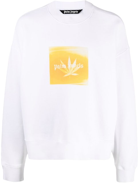 Palm Angels Leaf Print Logo T-Shirt White/Yellow Men's - SS22 - US