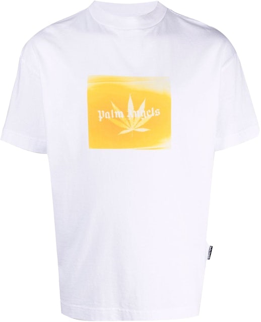 Palm Angels Leaf Print Logo T-Shirt White/Yellow Men's - SS22 - US