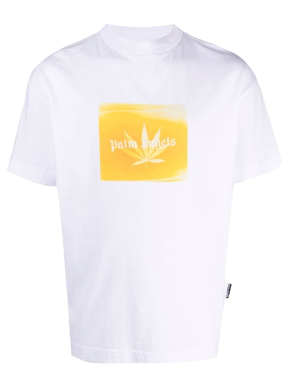 Pre-owned Palm Angels Leaf Print Logo T-shirt White/yellow