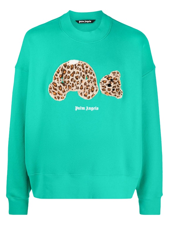 Pre-owned Palm Angels Leopard Bear Sweatshirt Forest Green/brown
