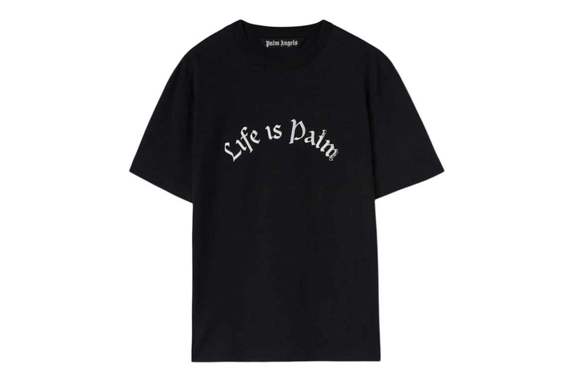 Pre-owned Palm Angels Life Is Palm Fitted T-shirt Black/white